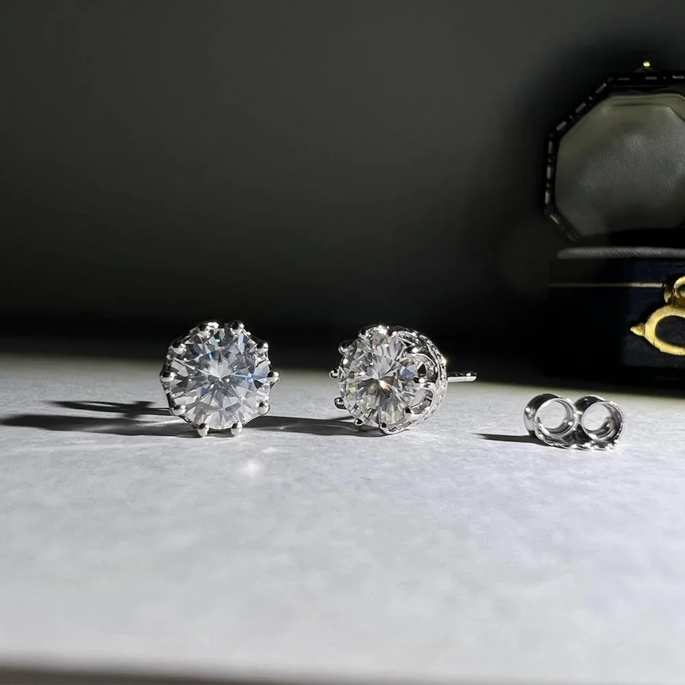 Certified 2ct. t.w. Moissanite Diamond Crown Stud Earrings NEW